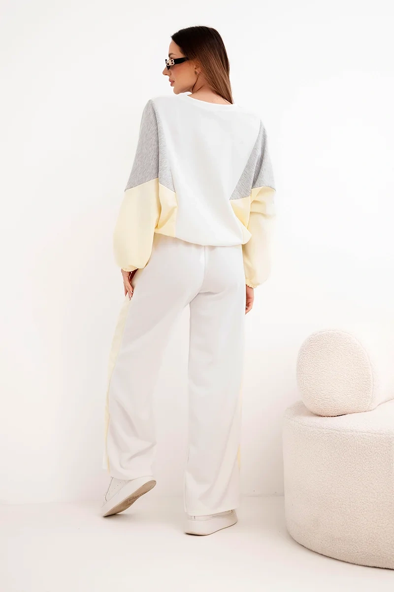 Komplet damski masełko z luźną bluzą i spodniami z szeroką nogawką żółty - obrazek 3