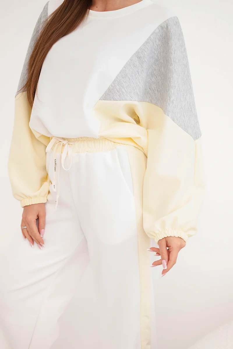 Komplet damski masełko z luźną bluzą i spodniami z szeroką nogawką żółty - obrazek 4