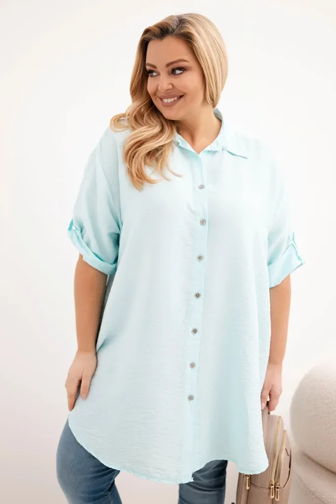 Koszula damska Plus Size z wiskozy z dłuższym tyłem jasno miętowa