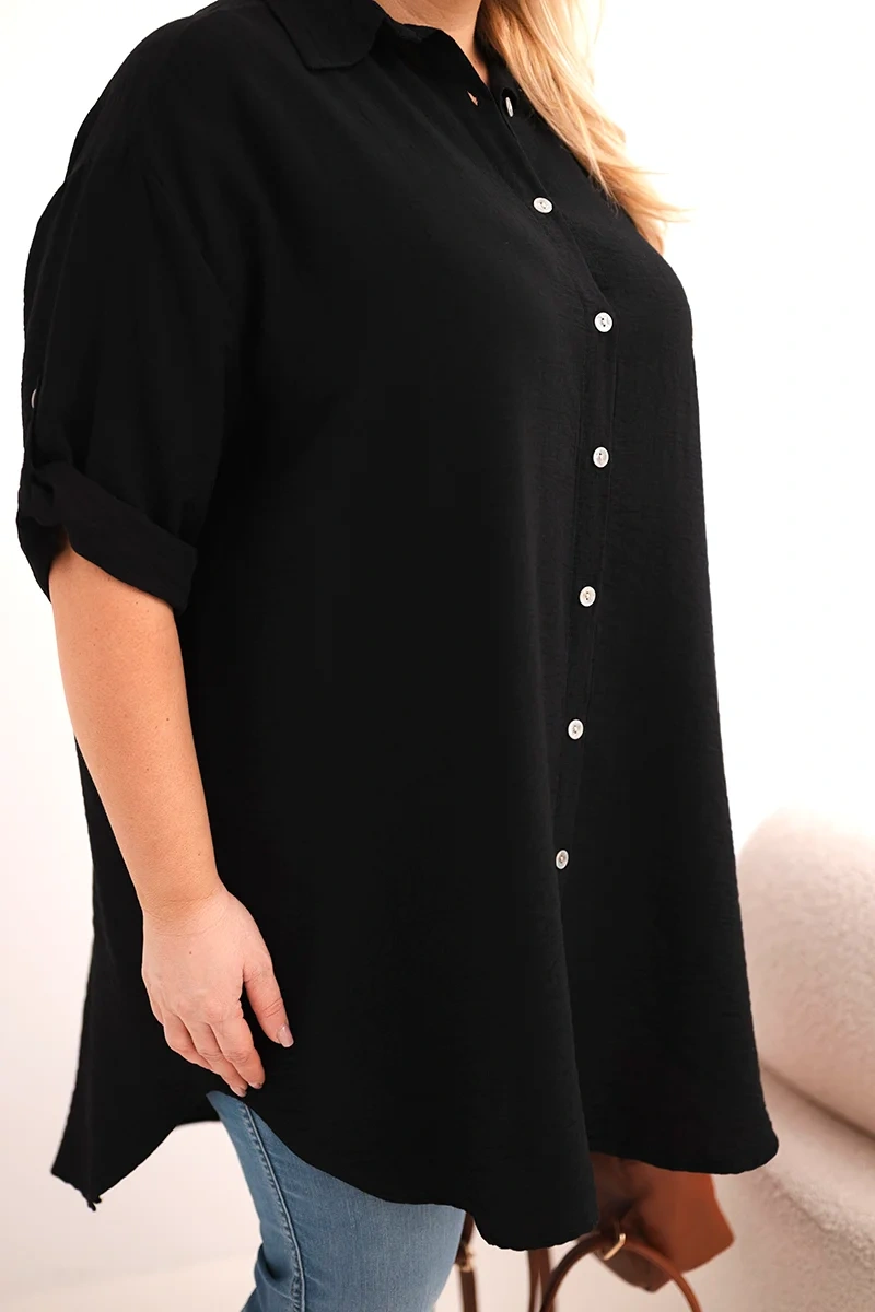 Koszula damska Plus Size z wiskozy z dłuższym tyłem czarna - obrazek 4