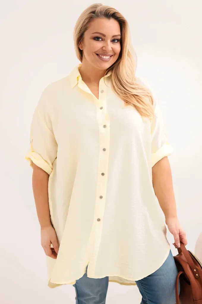 Koszula damska Plus Size z wiskozy z dłuższym tyłem żółta