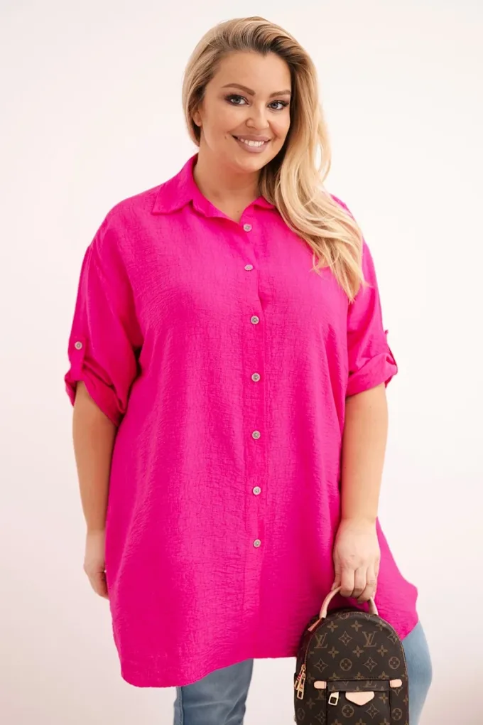 Koszula damska Plus Size z wiskozy z dłuższym tyłem fuksja