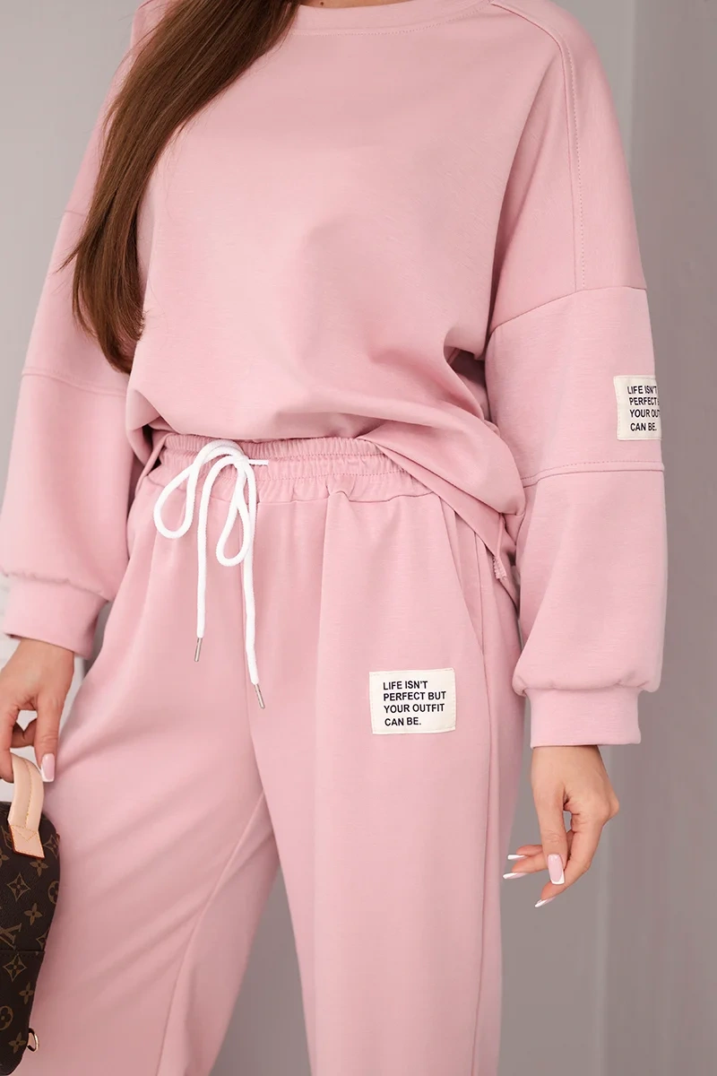 Komplet damski masełko bluza + spodnie ciemny pudrowy róż - obrazek 4