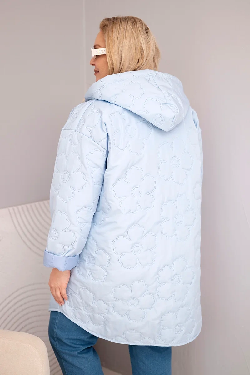 Kurtka damska Plus Size pikowana z kapturem i napisem HOPE niebieska - obrazek 3