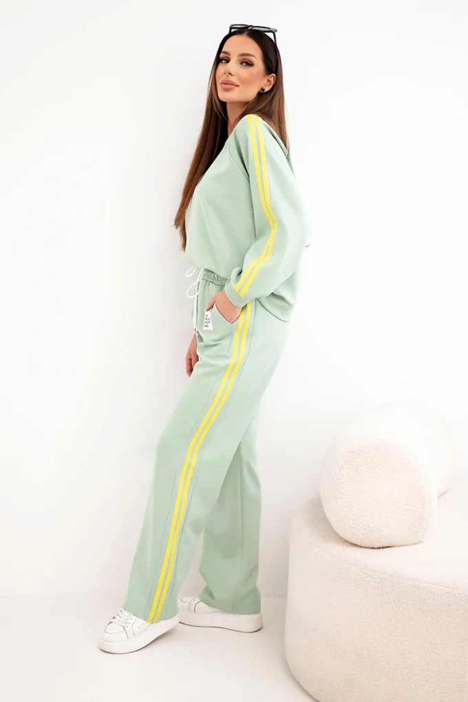 Komplet dresowy damski Masełko z lampasami i luźną bluzą ciemny miętowy
