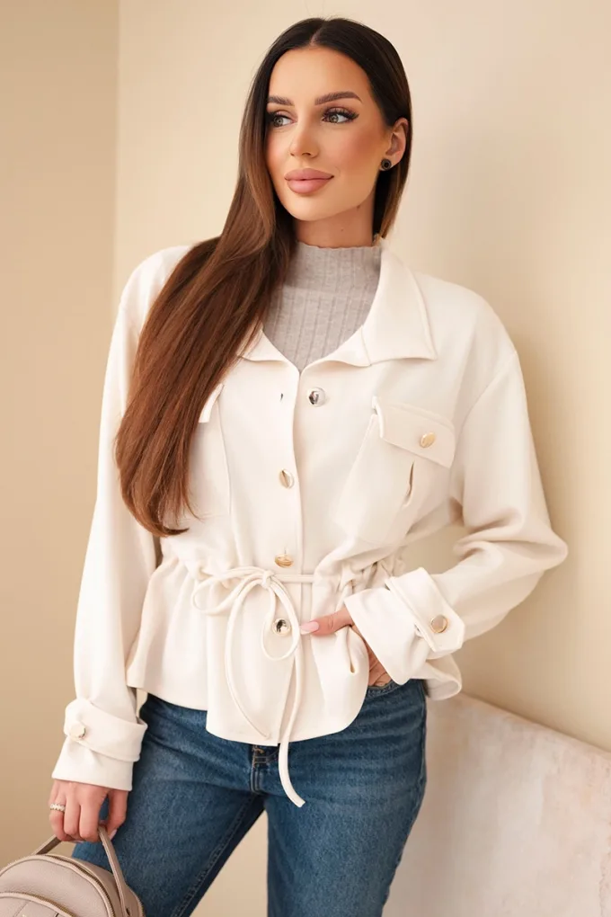 Bluza damska rozpinana masełkowa z troczkiem i kieszeniami beżowa