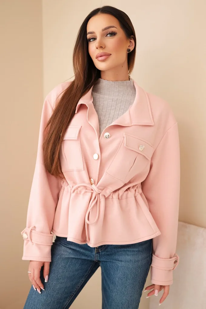 Bluza damska rozpinana masełkowa z troczkiem i kieszeniami ciemny pudrowy róż