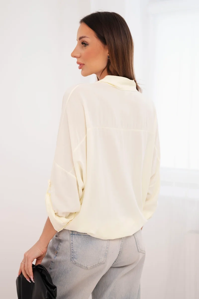 Koszula damska z wiskozą z ozdobnymi guzikami i kołnierzem żółta - obrazek 3