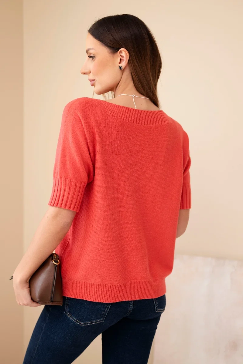 Sweter damski z wiskozy z krótkim rękawem malinowy - obrazek 8