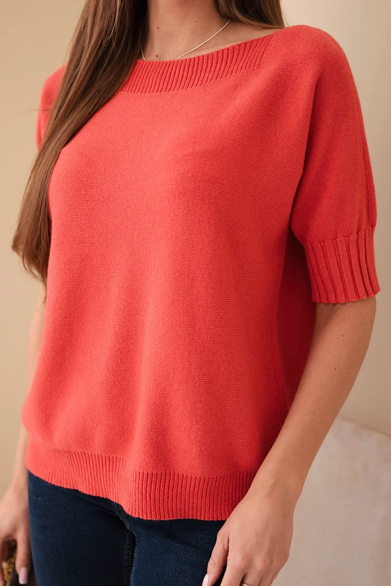 Sweter damski z wiskozy z krótkim rękawem malinowy - obrazek 7