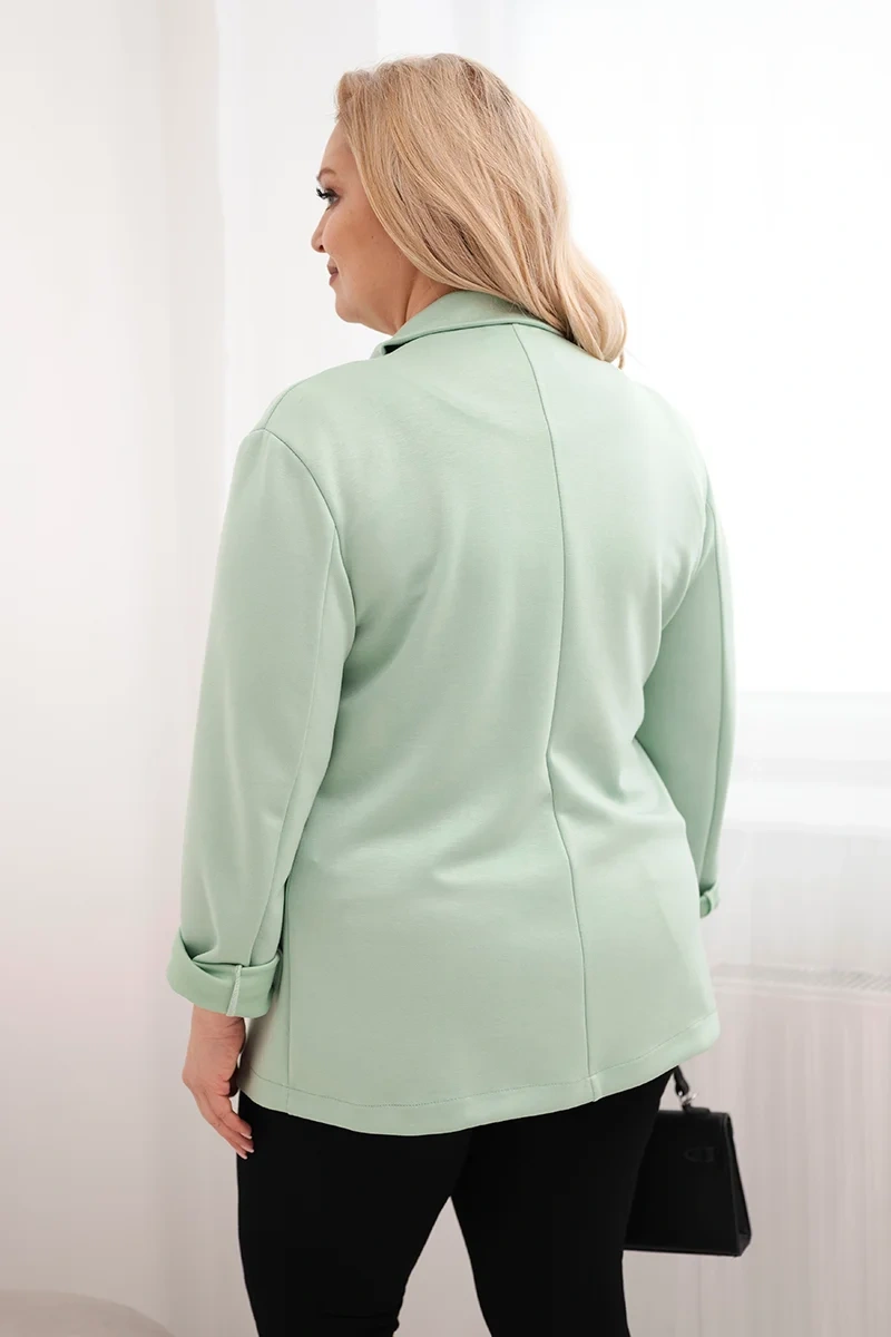 Marynarka damska z wiskozy Plus Size z długim rękawem i kołnierzem ciemno miętowa - obrazek 3