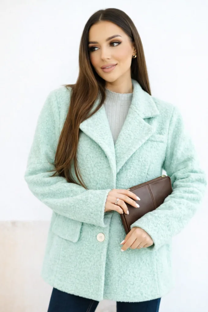 Kurtka damska z miękkiego baranka z kołnierzem jabłkowa