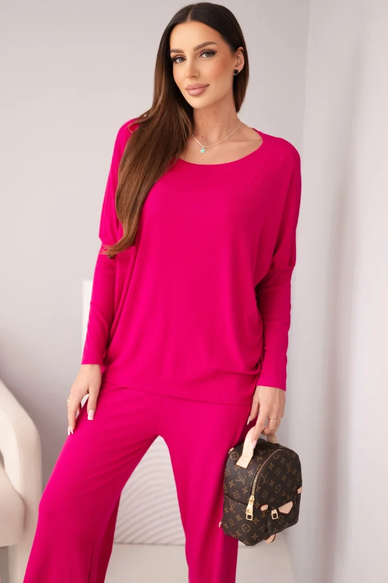 Komplet damski wiskozowy z luźną bluzką i spodniami fuksja