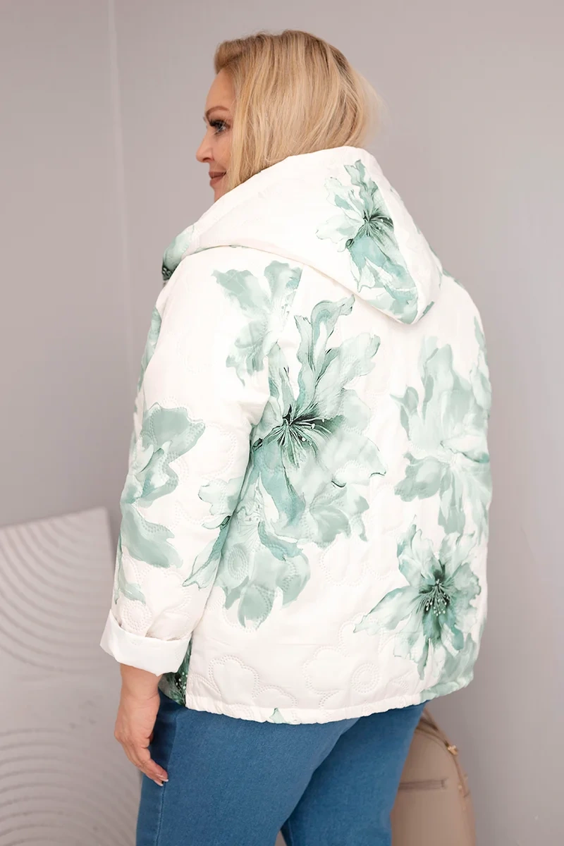 Kurtka damska wiosenna Plus Size z florystycznym wzorem miętowa - obrazek 3