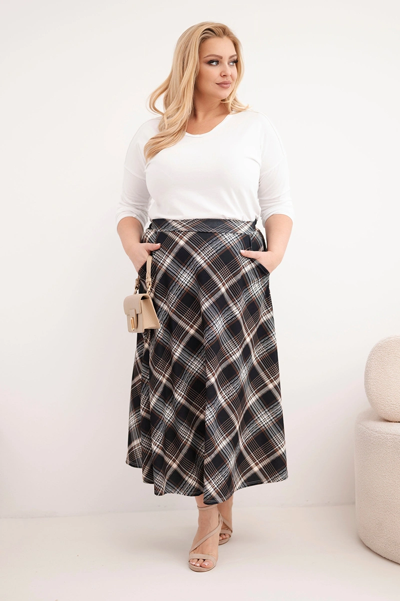 Spódnica damska Plus Size w kratę z szerokim dołem czarna