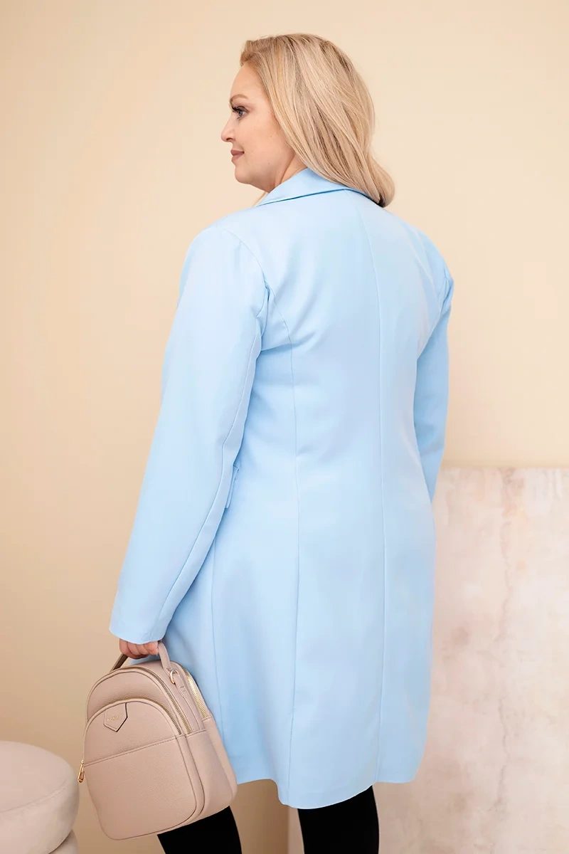 Płaszcz damski Plus Size długi z kołnierzem i kieszeniami niebieski - obrazek 3