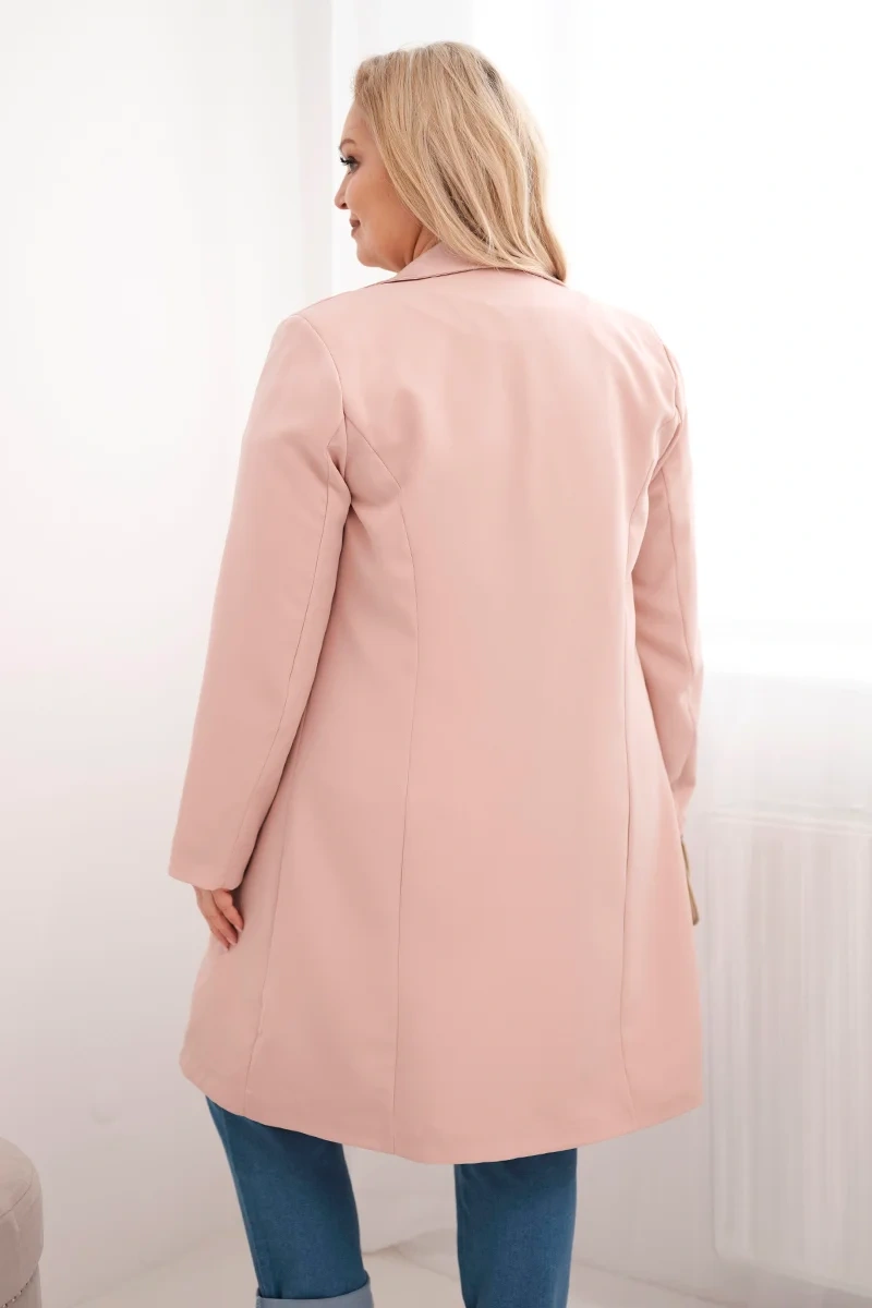Płaszcz damski Plus Size dwurzędowy z kołnierzem ciemny pudrowy róż - obrazek 3