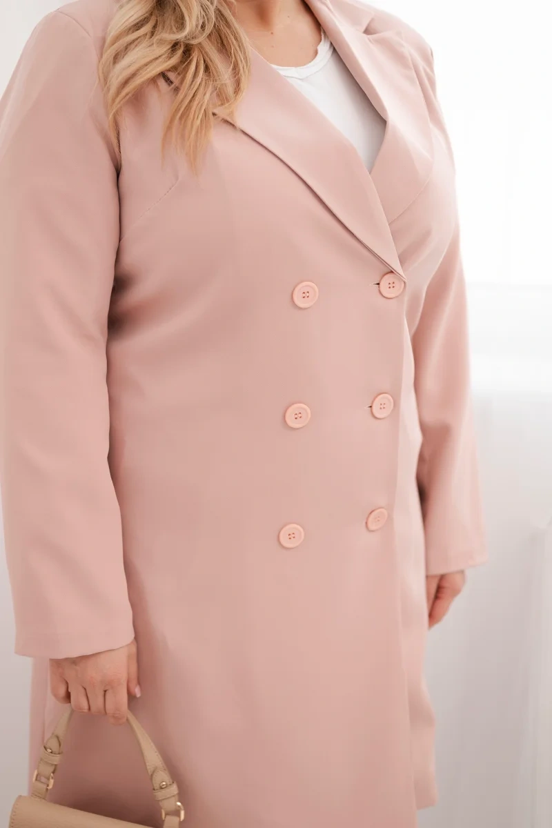 Płaszcz damski Plus Size dwurzędowy z kołnierzem ciemny pudrowy róż - obrazek 4