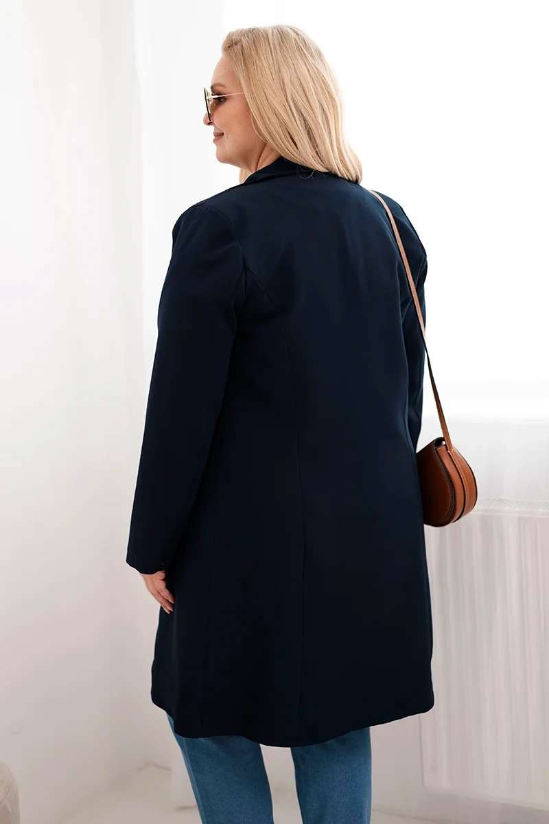Płaszcz damski Plus Size dwurzędowy z kołnierzem granatowy - obrazek 3