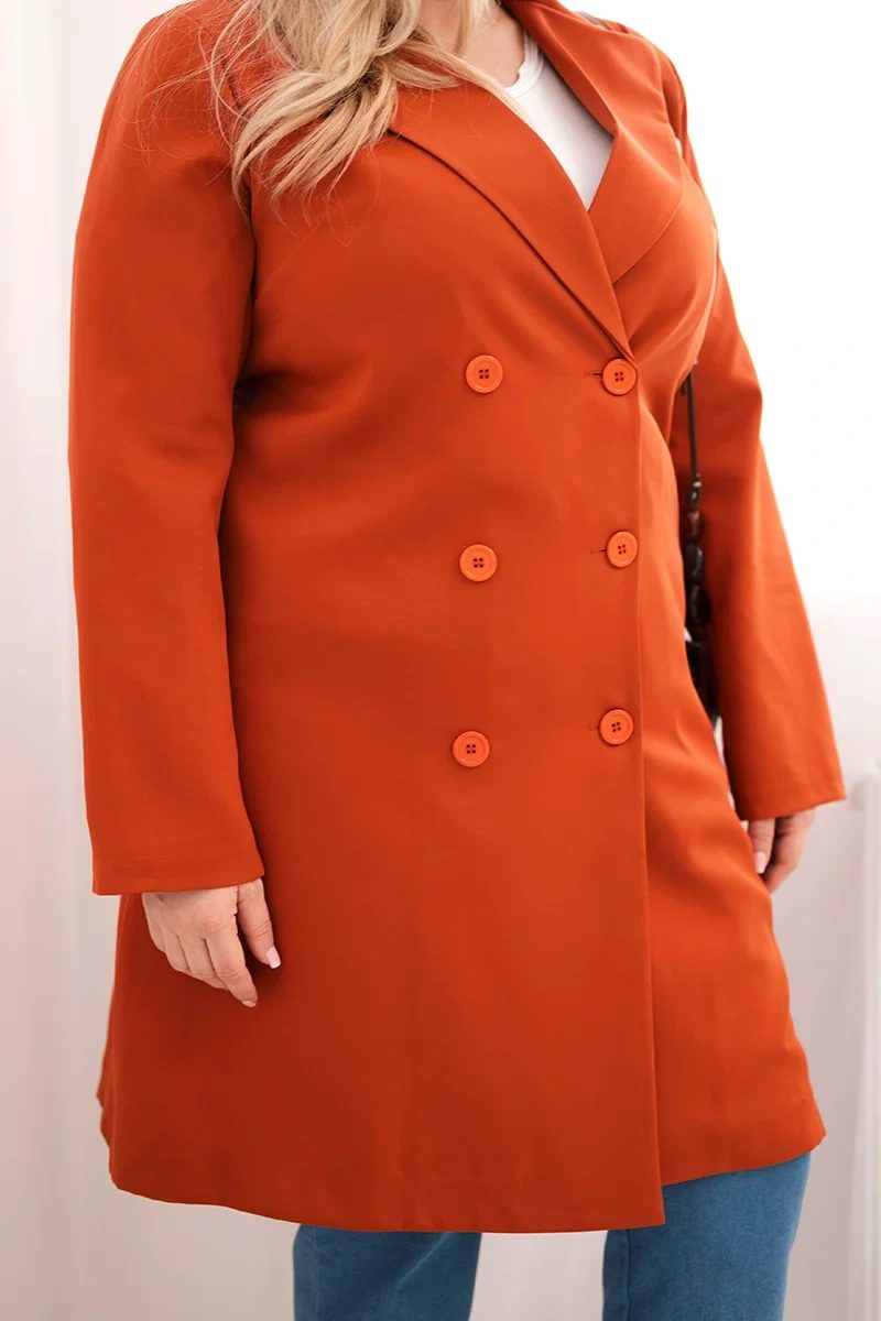 Płaszcz damski Plus Size dwurzędowy z kołnierzem rudy - obrazek 4
