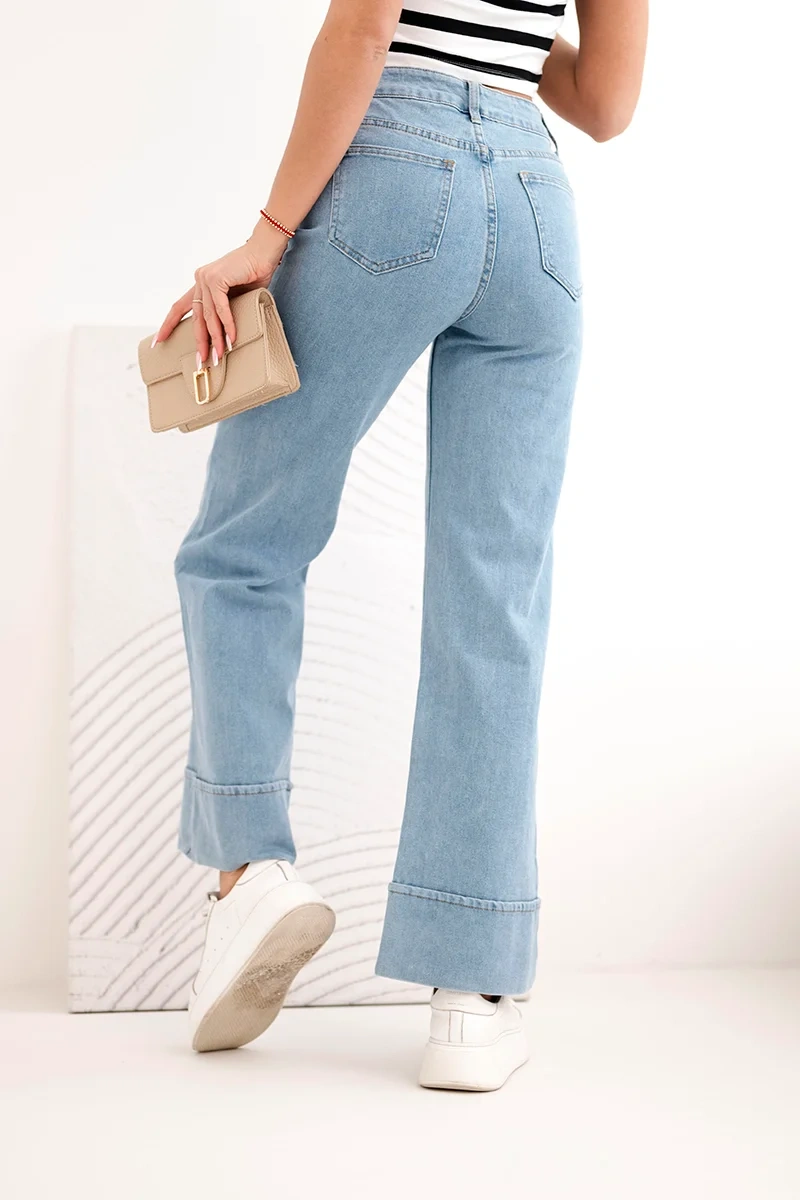 Spodnie damskie z szeroką nogawką i wysokim stanem jeansowe - obrazek 4