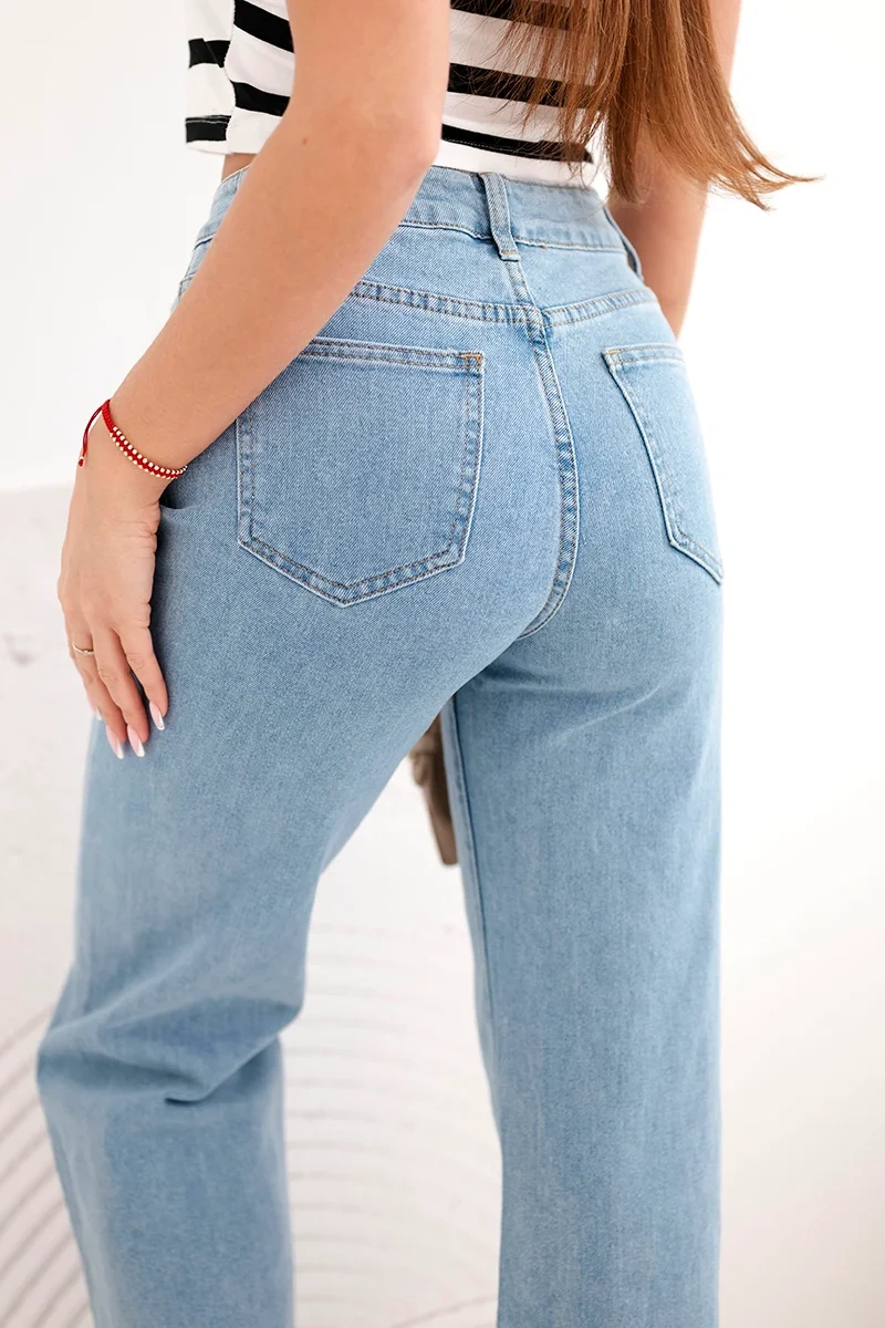 Spodnie damskie z szeroką nogawką i wysokim stanem jeansowe - obrazek 3