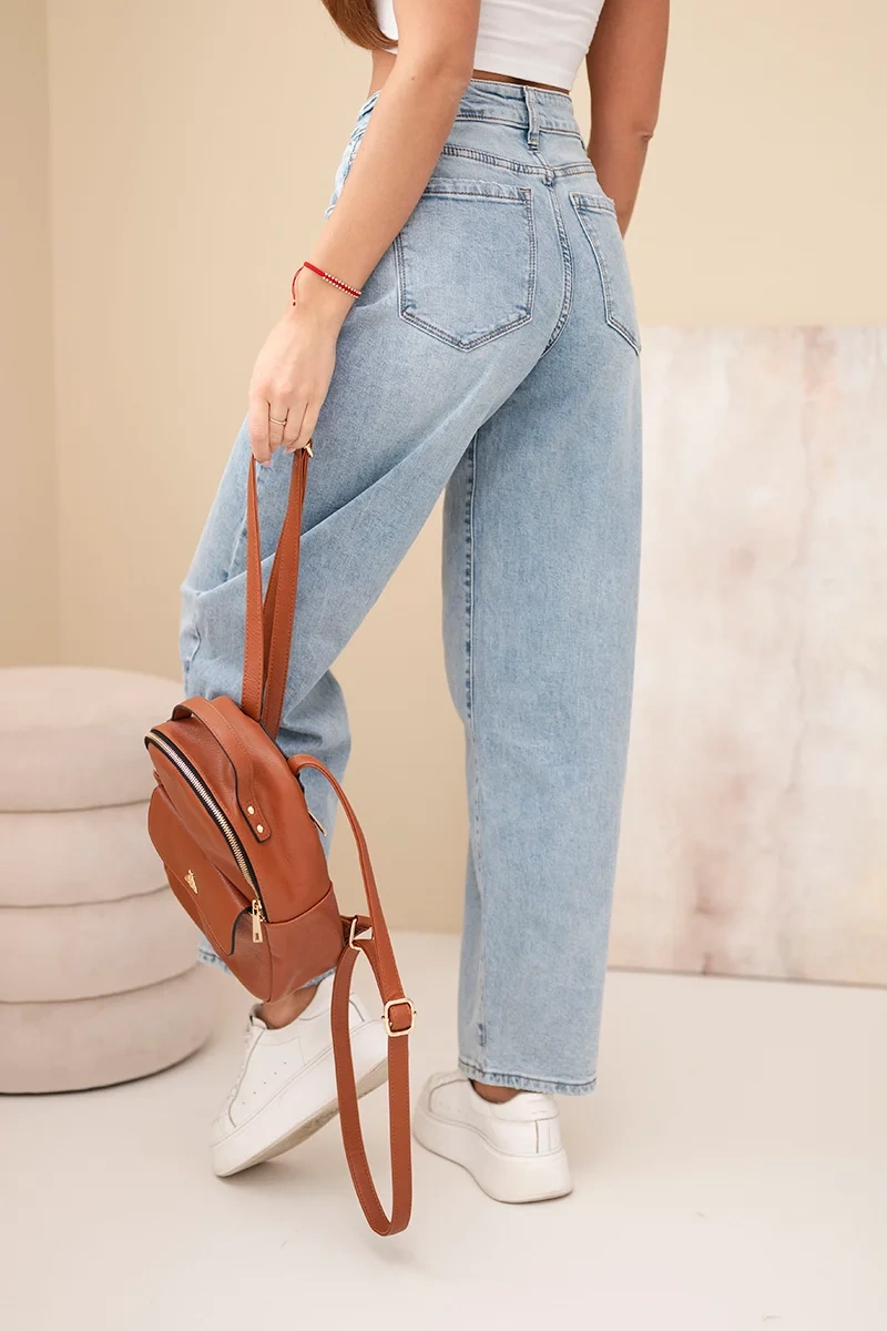 Spodnie damskie skater z wysokim stanem jeansowe - obrazek 4