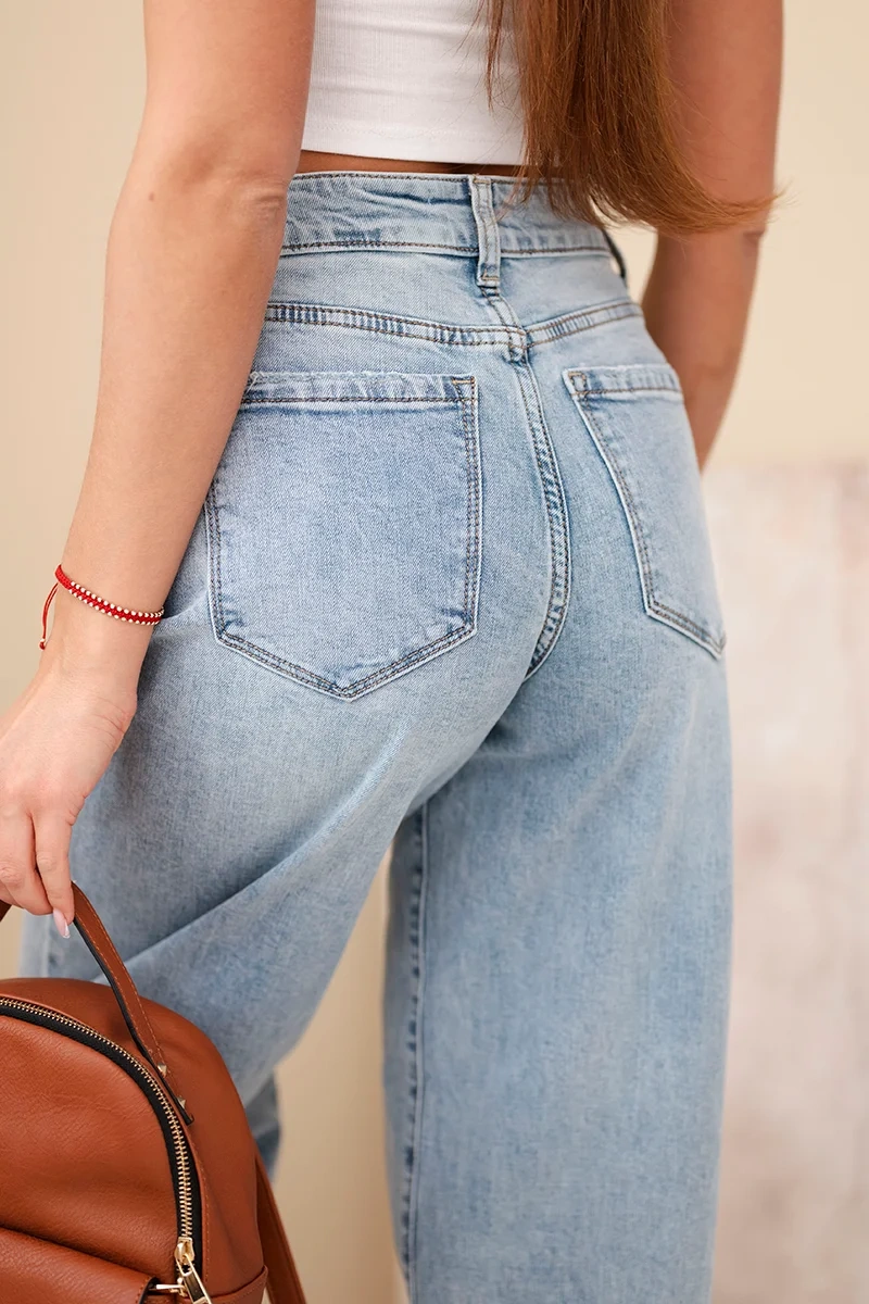 Spodnie damskie skater z wysokim stanem jeansowe - obrazek 5