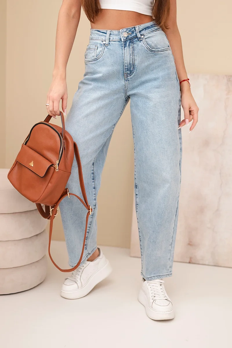 Spodnie damskie skater z wysokim stanem jeansowe - obrazek 3