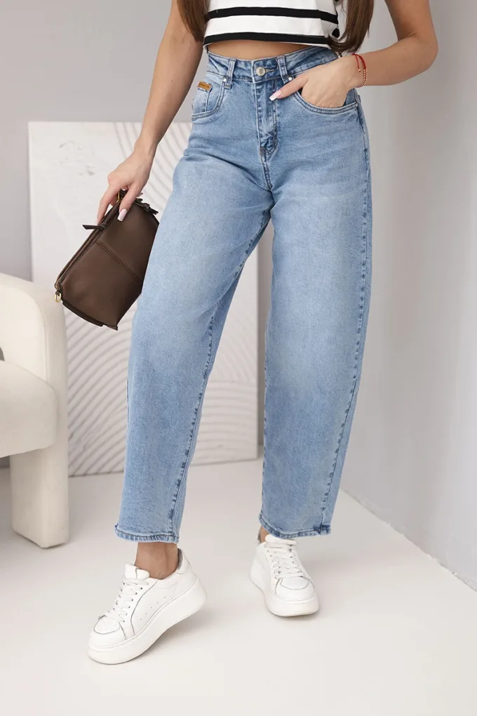 Spodnie damskie skater z wysokim stanem i luźną nogawką jeansowe