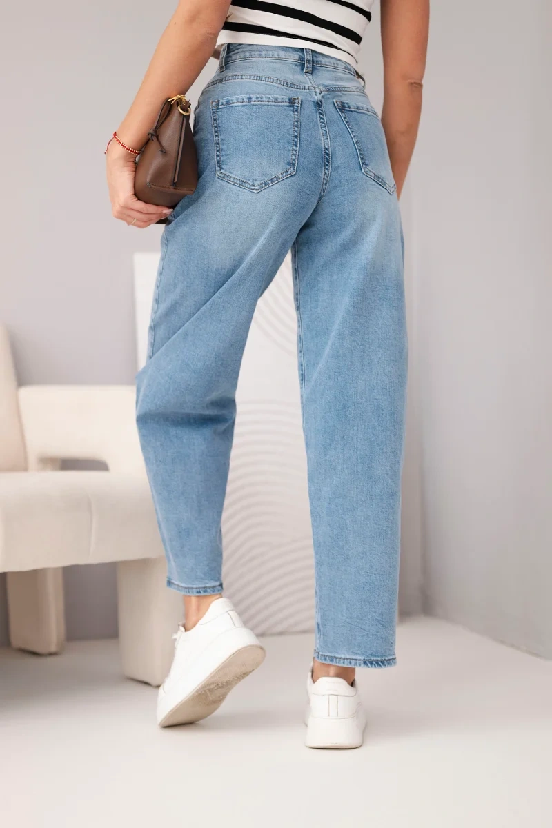 Spodnie damskie skater z wysokim stanem i luźną nogawką jeansowe - obrazek 4