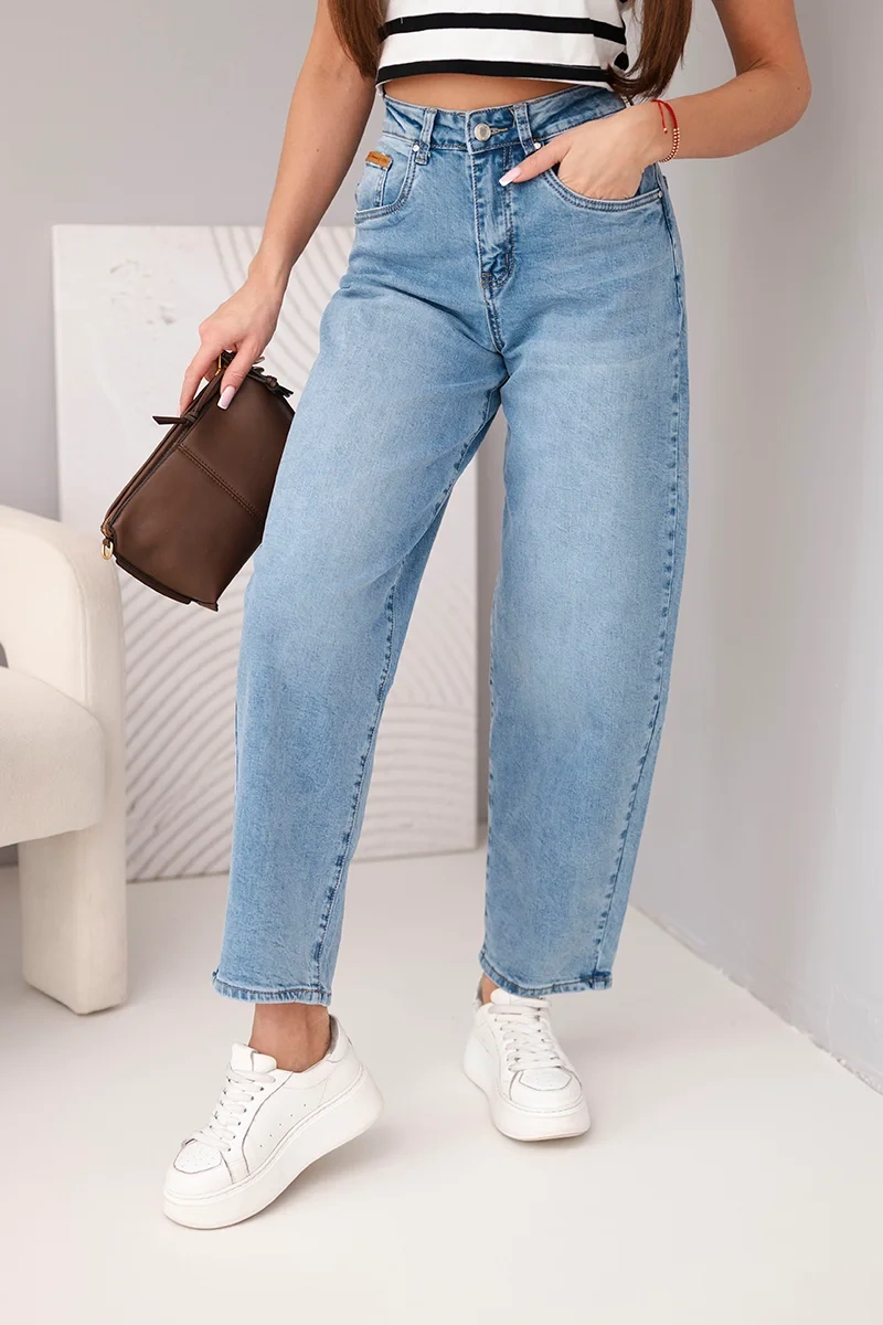 Spodnie damskie skater z wysokim stanem i luźną nogawką jeansowe - obrazek 5