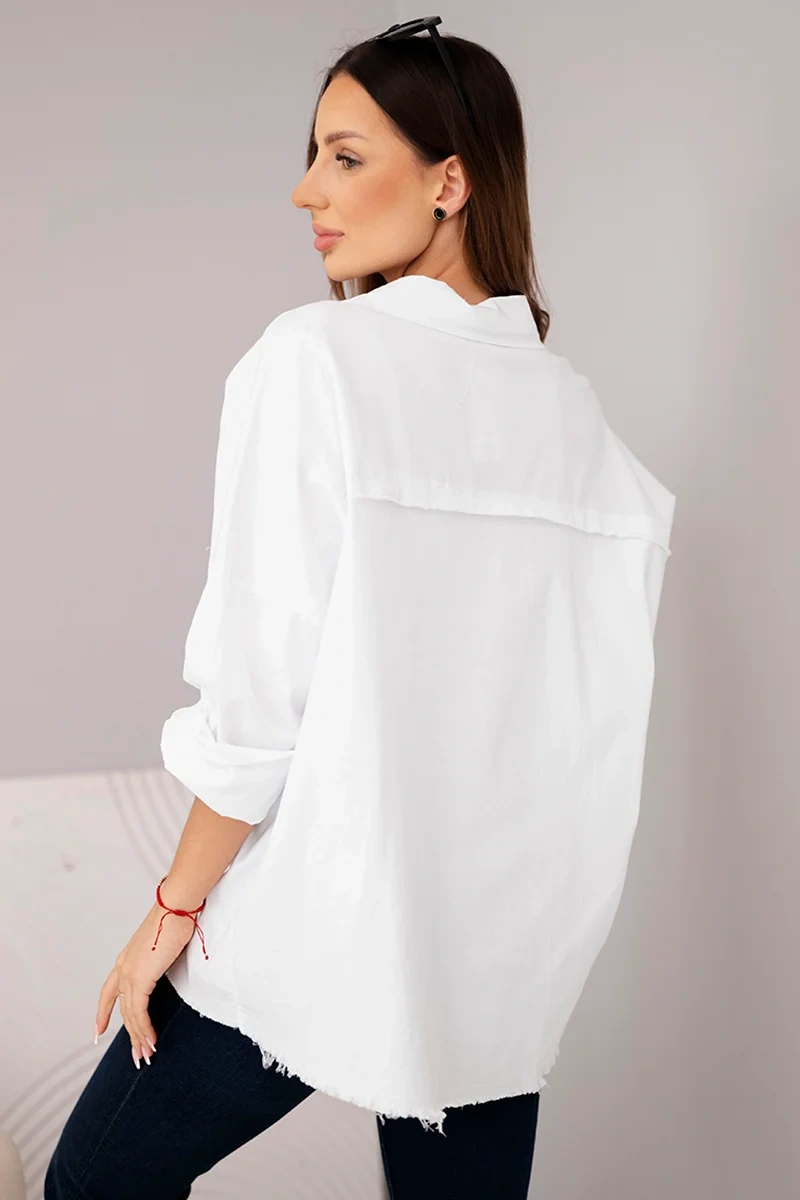 Koszula damska bawełniana z kieszeniami biała - obrazek 3