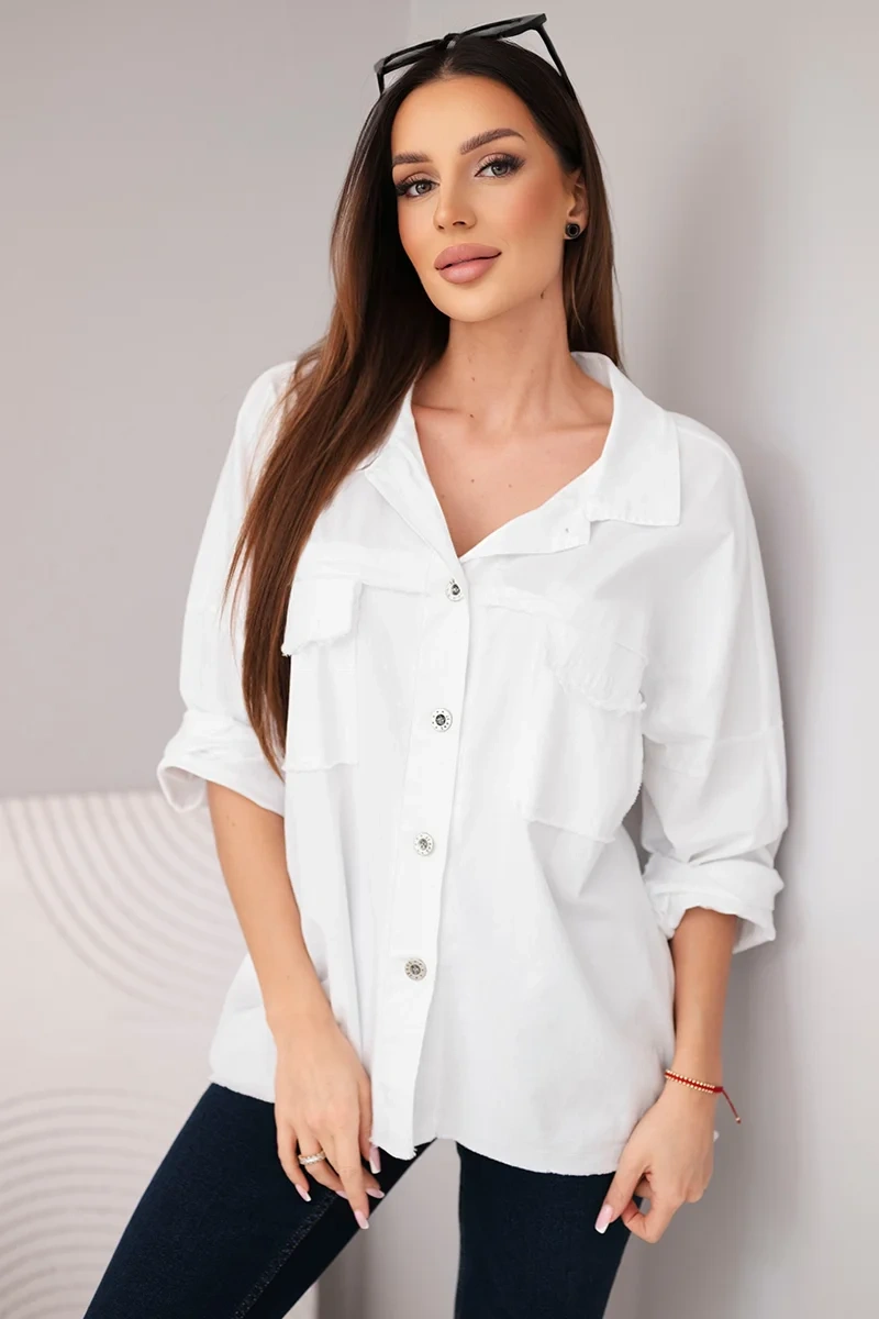 Koszula damska bawełniana z kieszeniami biała