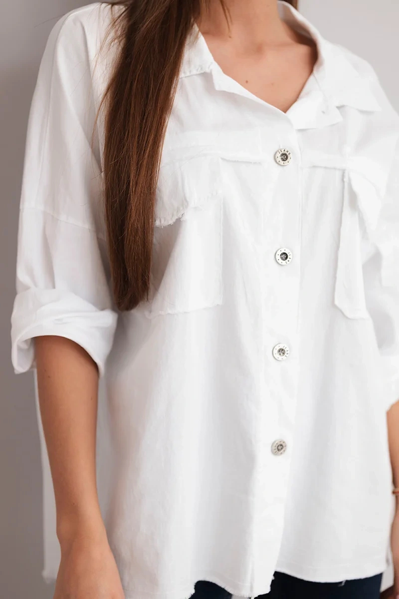 Koszula damska bawełniana z kieszeniami biała - obrazek 4