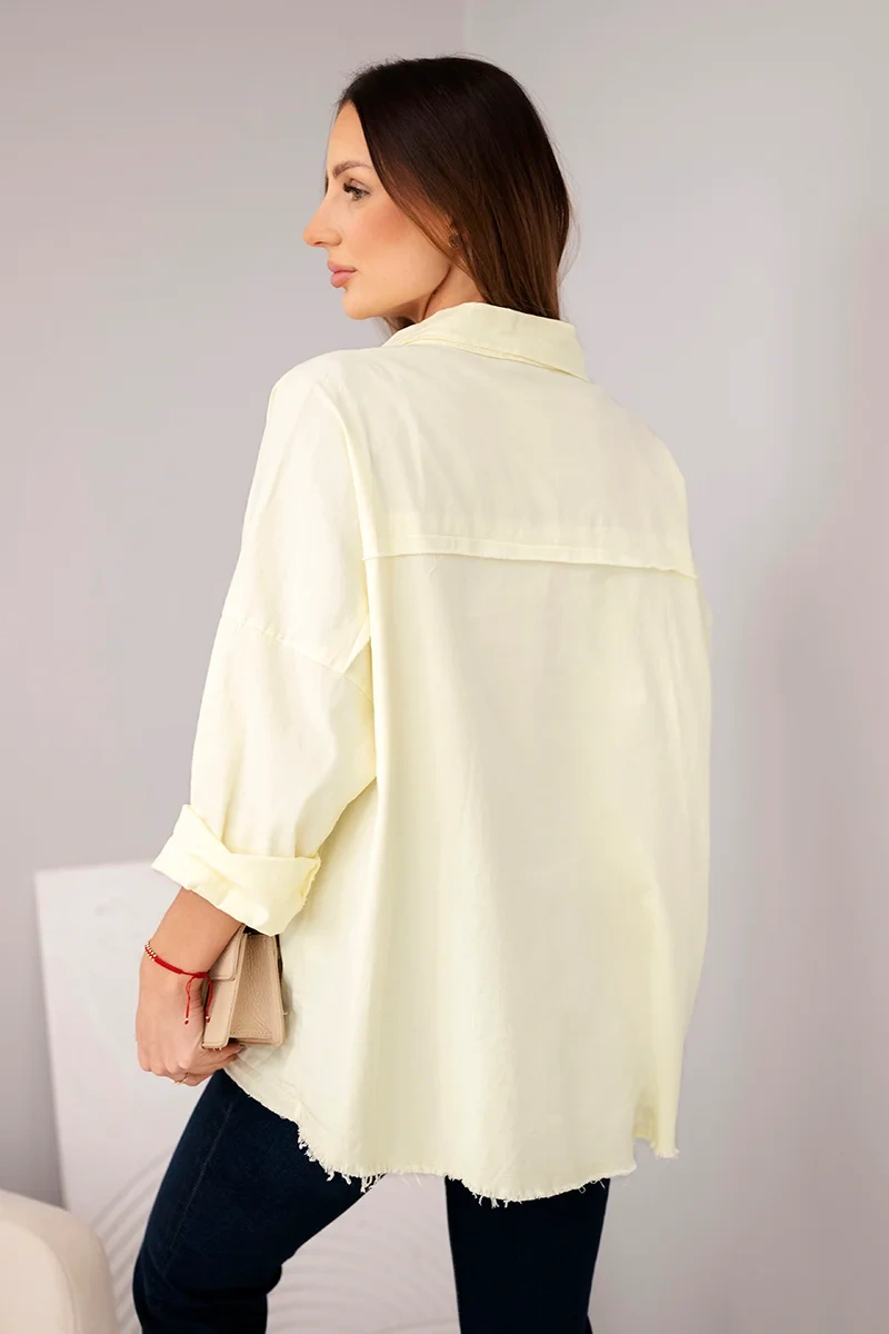 Koszula damska bawełniana z kieszeniami żółta - obrazek 3