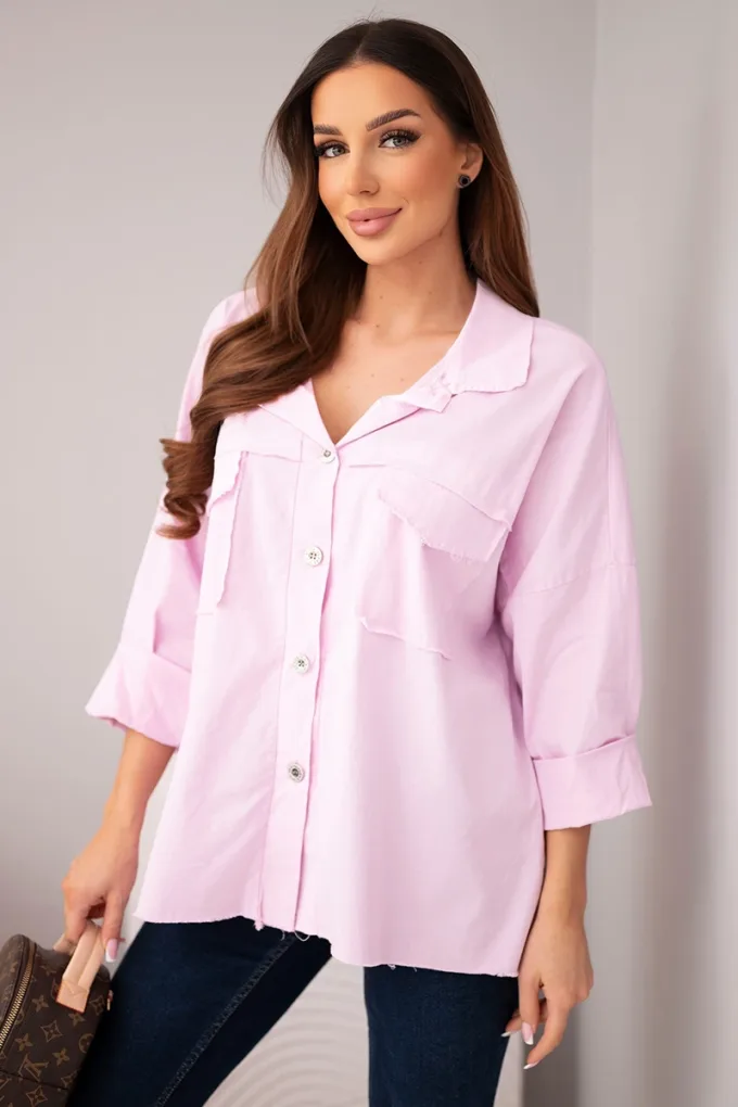 Koszula damska bawełniana z kieszeniami jasno fioletowa