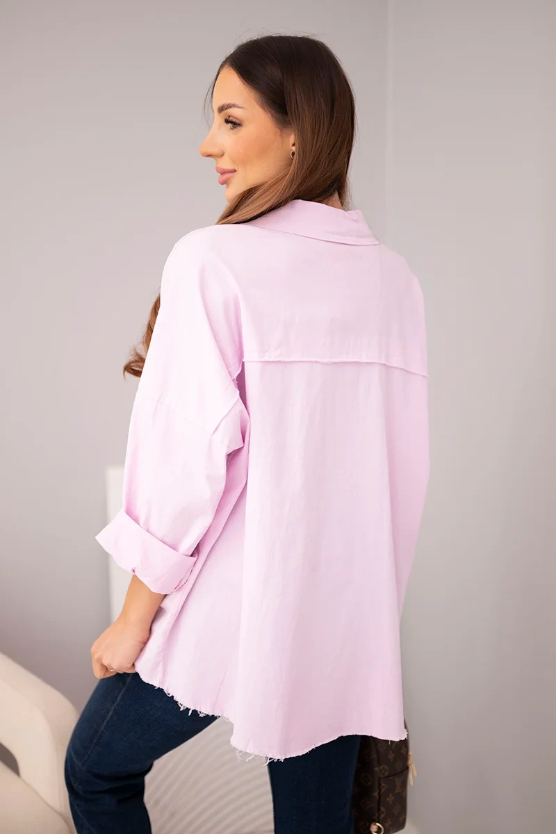 Koszula damska bawełniana z kieszeniami jasno fioletowa - obrazek 3