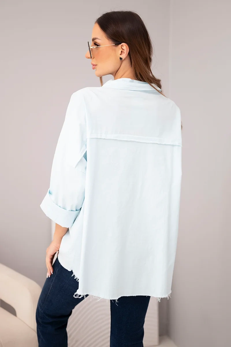 Koszula damska bawełniana z kieszeniami niebieska - obrazek 3