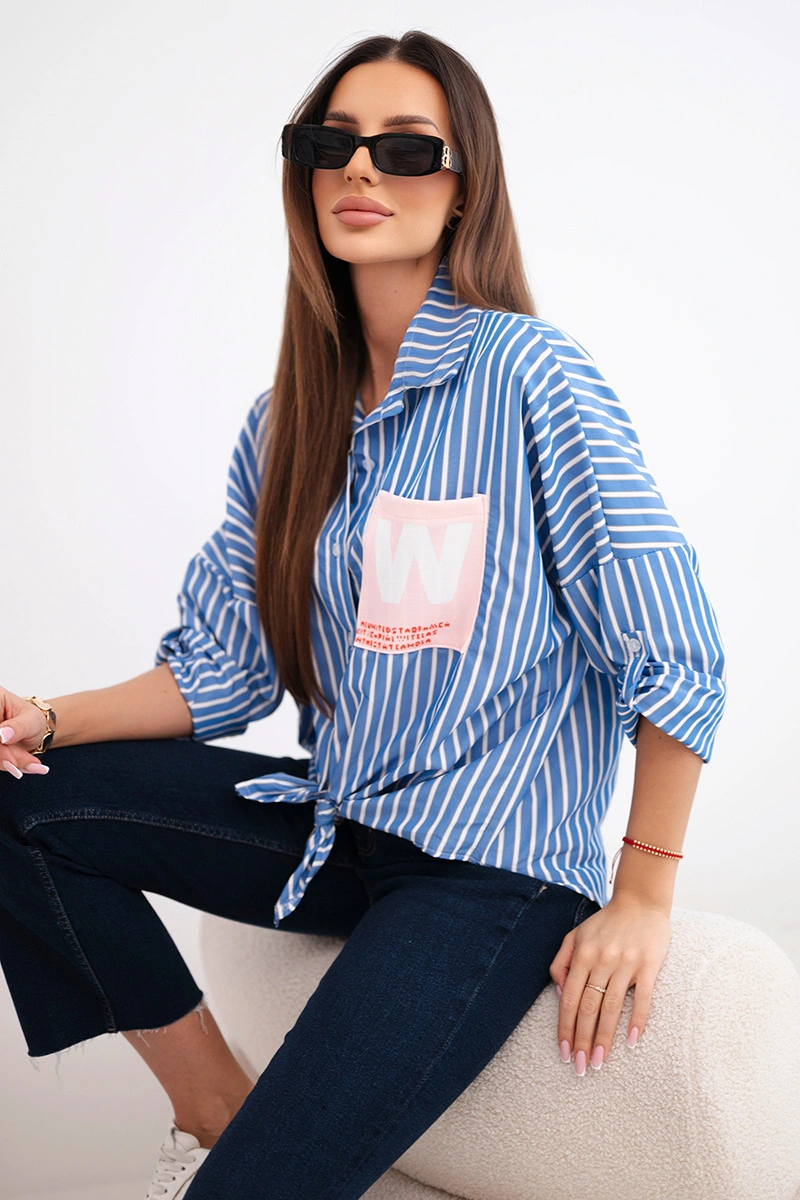 Koszula damska bawełniana w paski z wiązaniem jeansowa