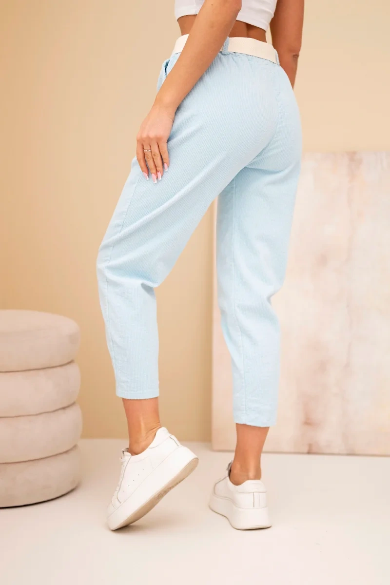 Spodnie damskie sztruksowe z paskiem niebieskie - obrazek 3