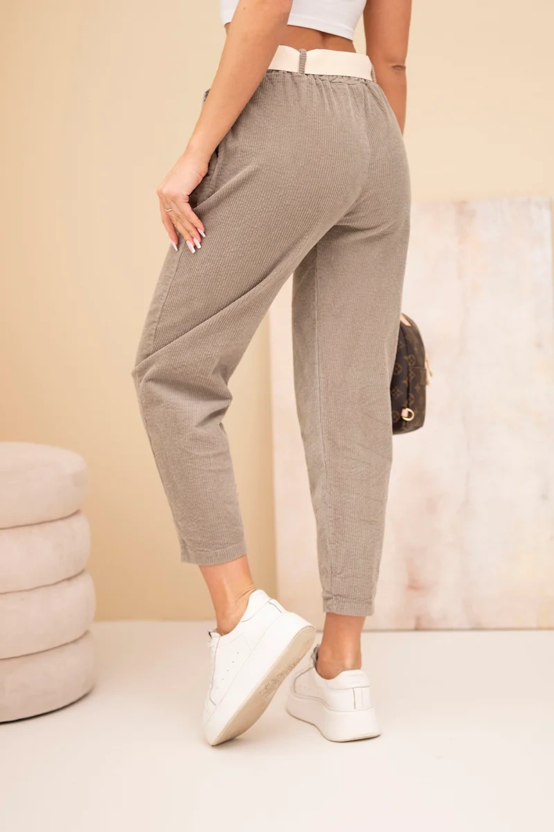 Spodnie damskie sztruksowe z paskiem fango - obrazek 3