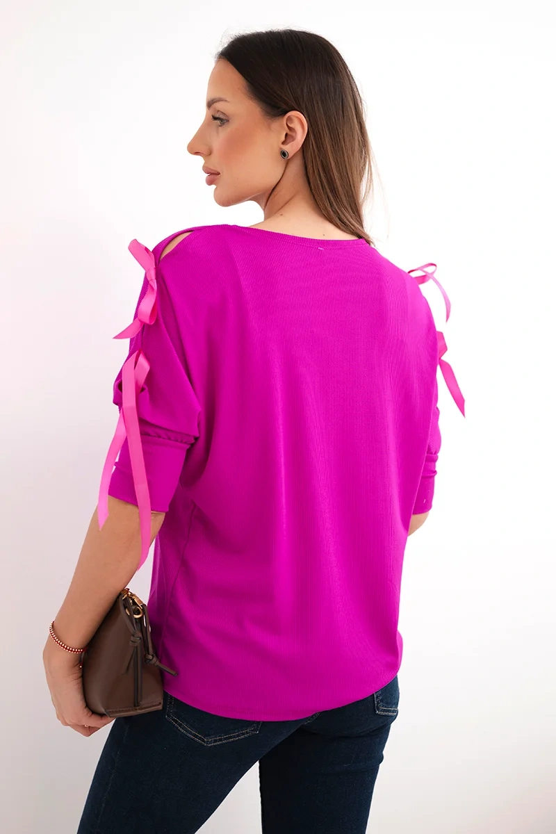 Bluzka damska wiskozowa z ozdobnymi wstążkami ciemno fioletowa - obrazek 2