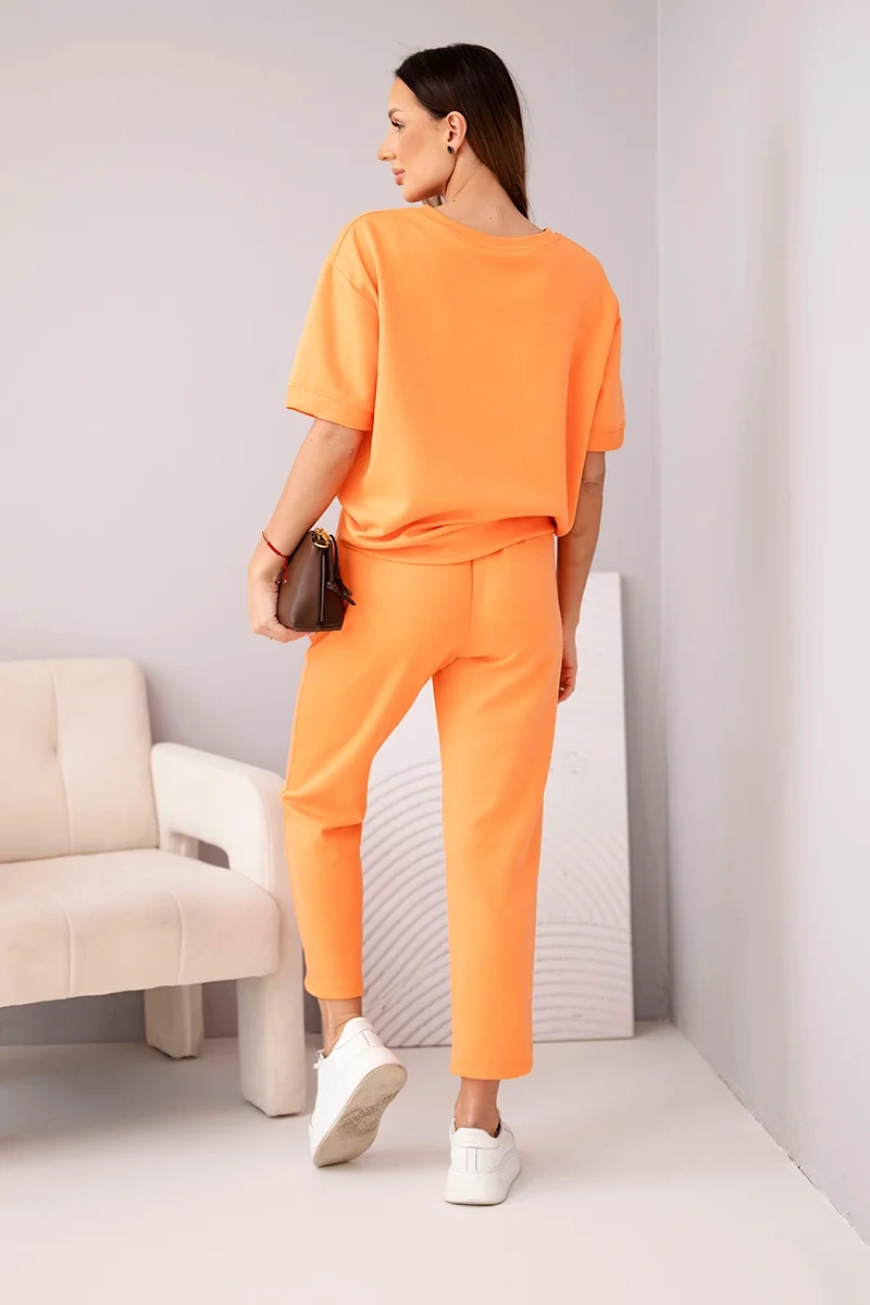 Komplet damski wiskozowy masełko z krótkim rękawem pomarańczowy - obrazek 3