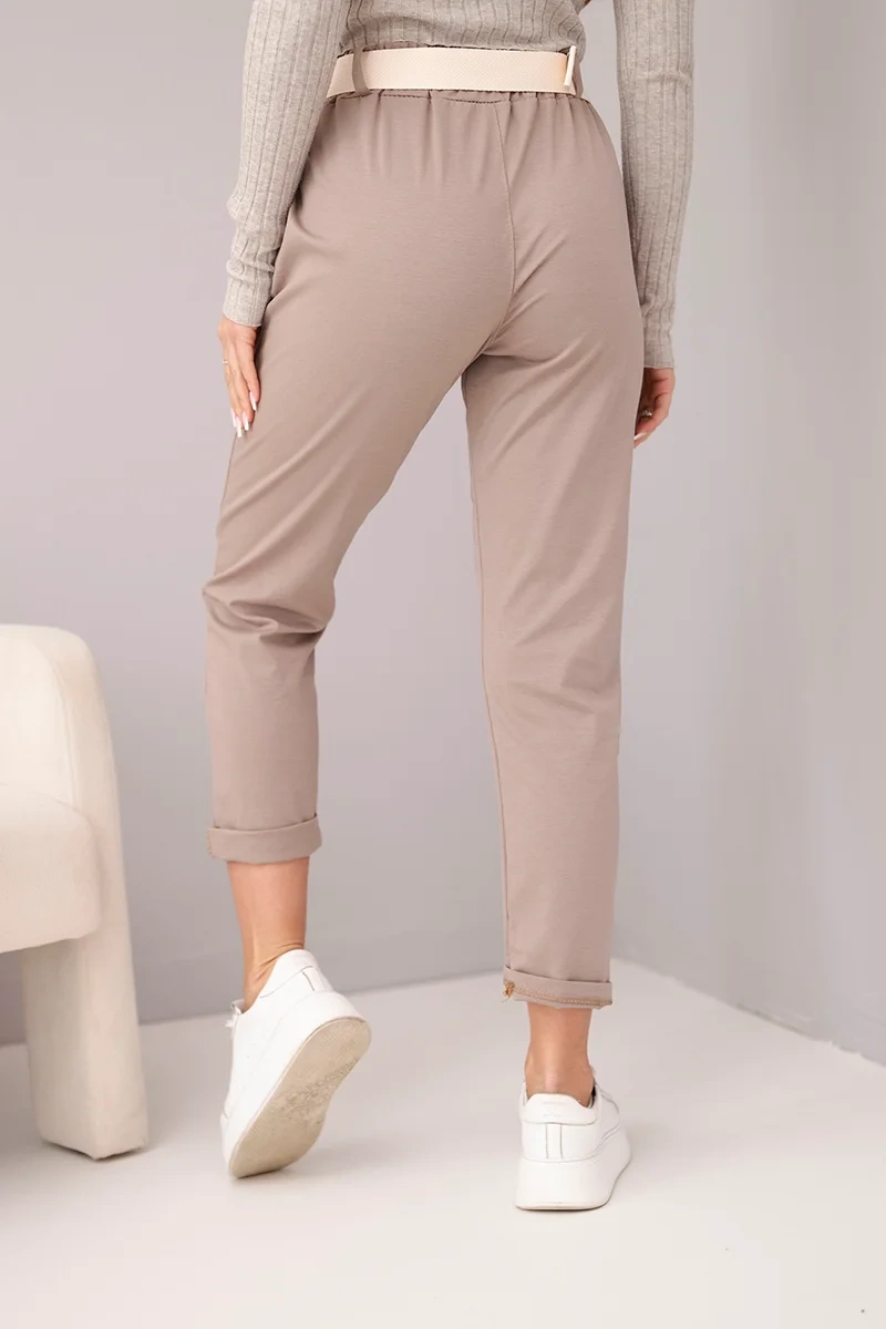 Spodnie damskie bawełniane z paskiem i podwijaną nogawką fango - obrazek 3