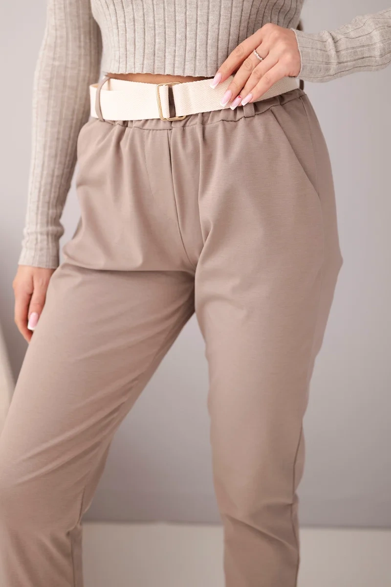 Spodnie damskie bawełniane z paskiem i podwijaną nogawką fango - obrazek 4