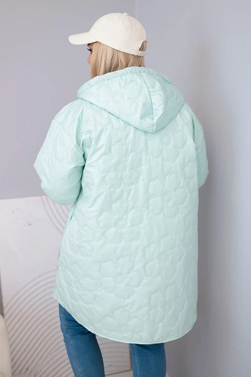 Kurtka damska Plus Size pikowana z kapturem i napisem HOPE jasno miętowa - obrazek 3