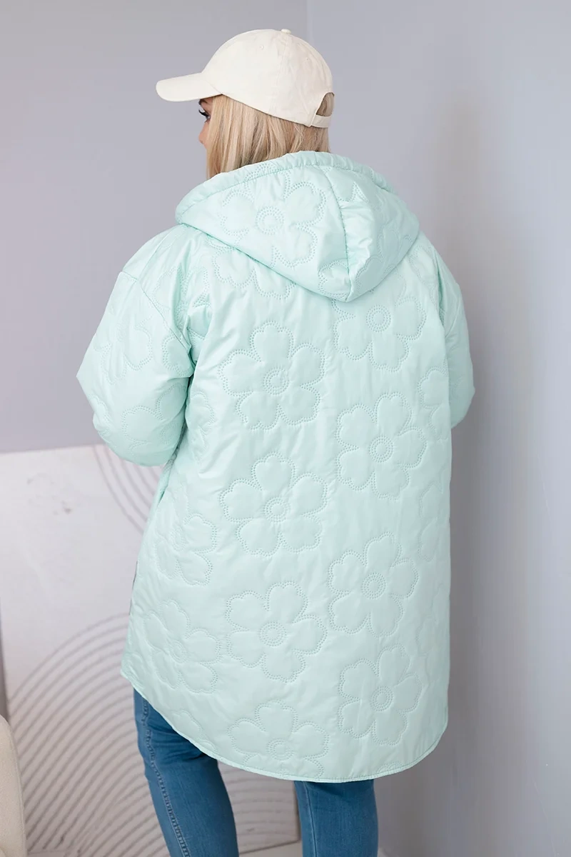 Kurtka damska Plus Size pikowana z kapturem i napisem HOPE jasno miętowa - obrazek 3