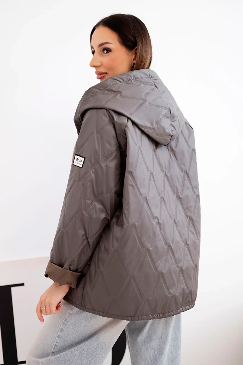 Kurtka damska wiosenna pikowana z kapturem i zamkiem fango - obrazek 3