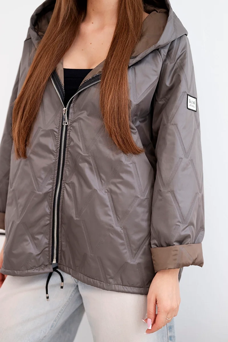 Kurtka damska wiosenna pikowana z kapturem i zamkiem fango - obrazek 4